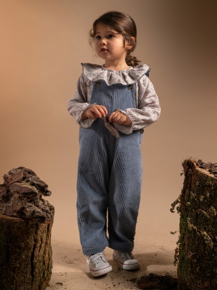 Wide wale corduroy dungarees with ruffle on the straps