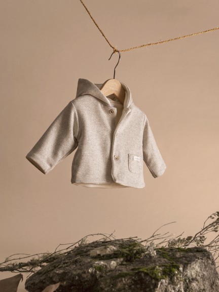 Herringbone knit hooded jacket