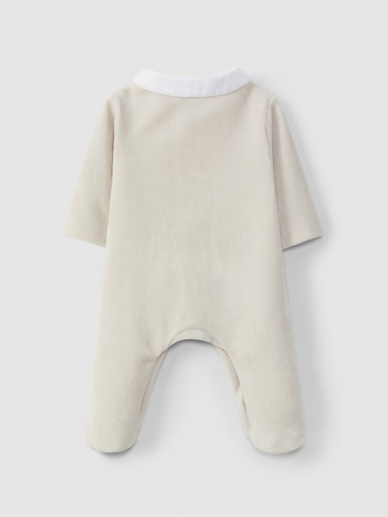 Ribbed velvet babygrow with round collar Ribbed velvet babygrow with round collar