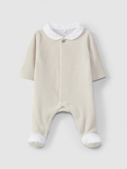 Ribbed velvet babygrow with round collar Ribbed velvet babygrow with round collar