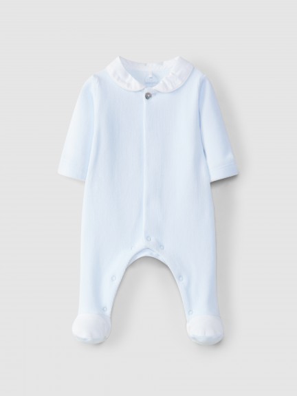 Ribbed velvet babygrow with round collar