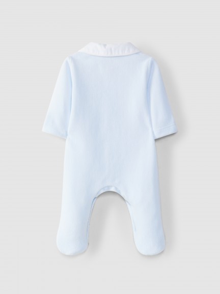 Ribbed velvet babygrow with round collar Ribbed velvet babygrow with round collar