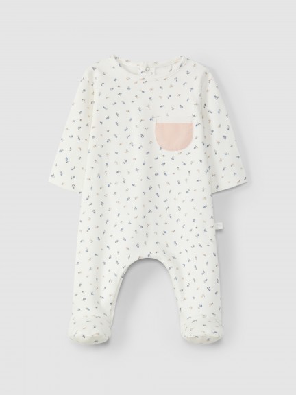 Printed babygrow without collar Printed babygrow without collar