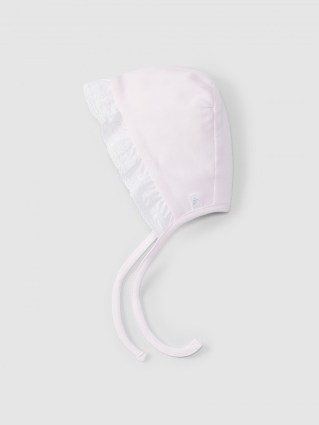 Bonnet pilot cap with English embroidery ruffle Bonnet pilot cap with English embroidery ruffle