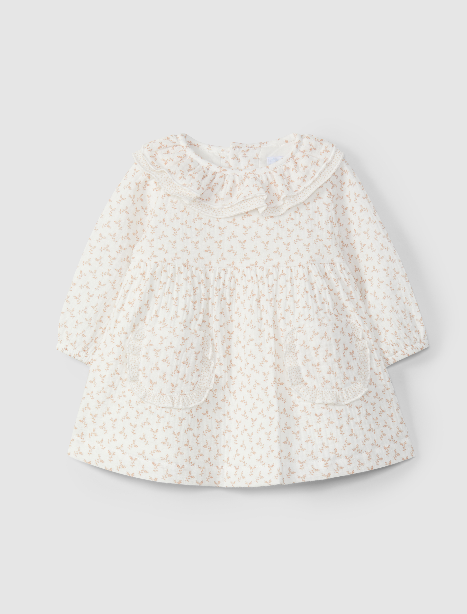 Vestido flores gola de folho duplo