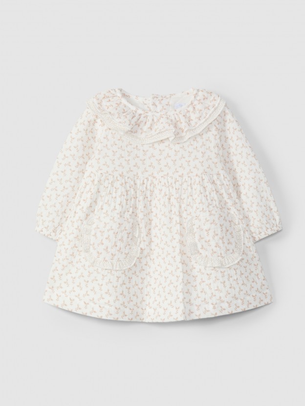Vestido flores gola de folho duplo Vestido flores gola de folho duplo