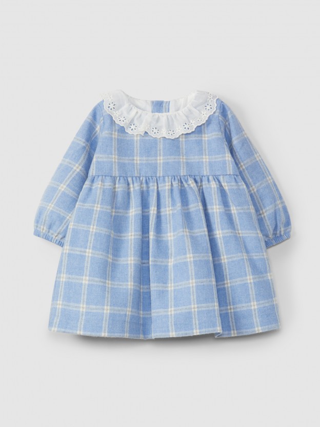 Vestido cuadros cuello con bordado ingl�s