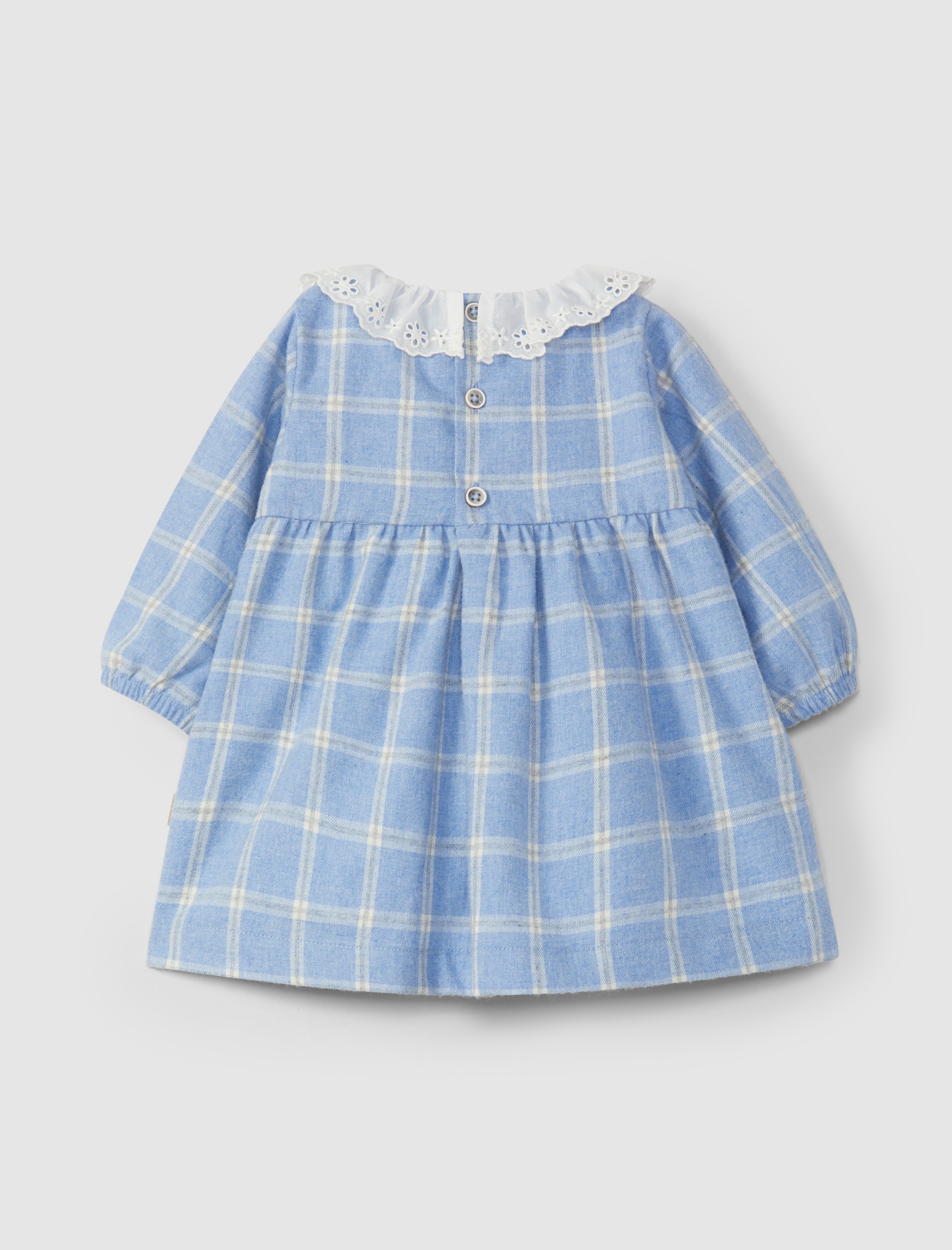 Vestido cuadros cuello con bordado inglés