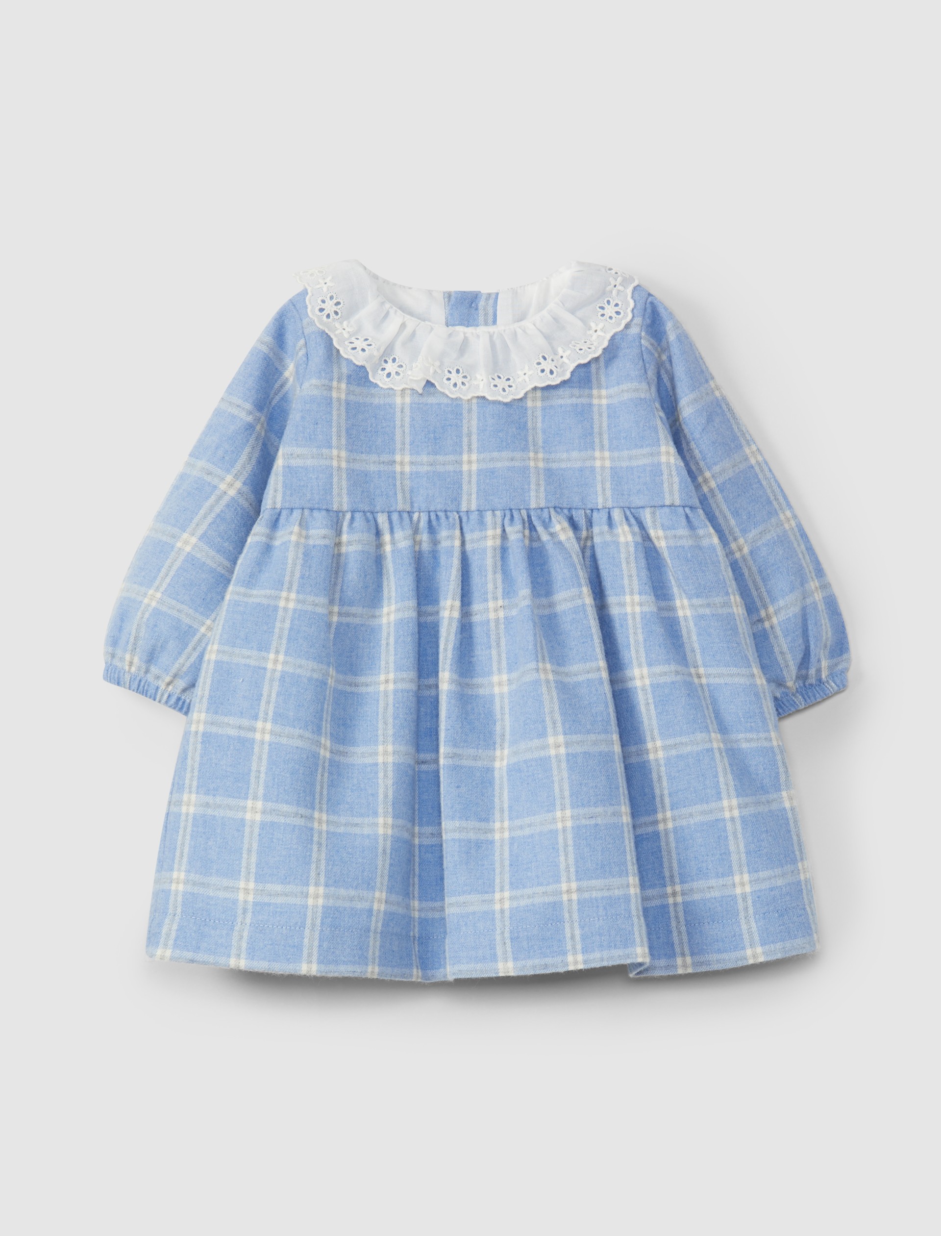 Vestido cuadros cuello con bordado inglés