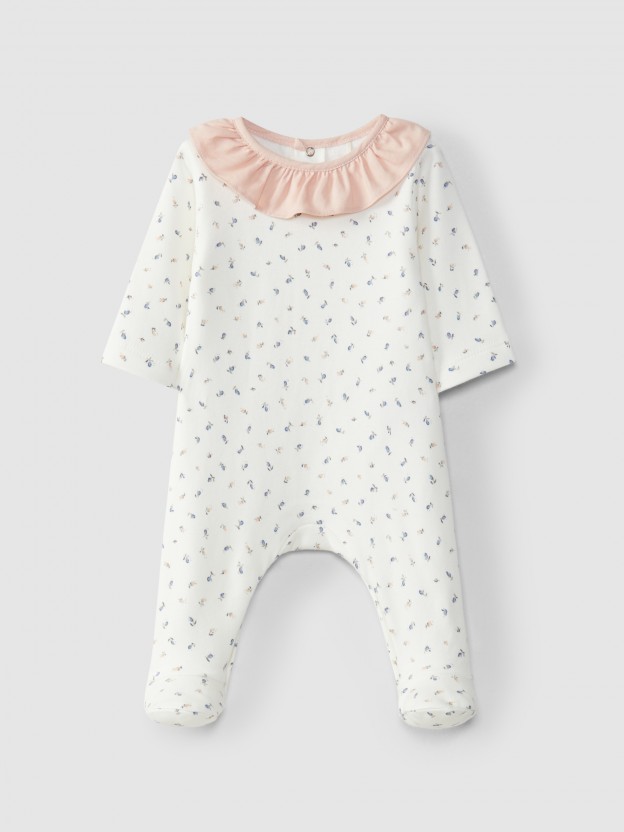 Babygrow estampado gola de folho Babygrow estampado gola de folho