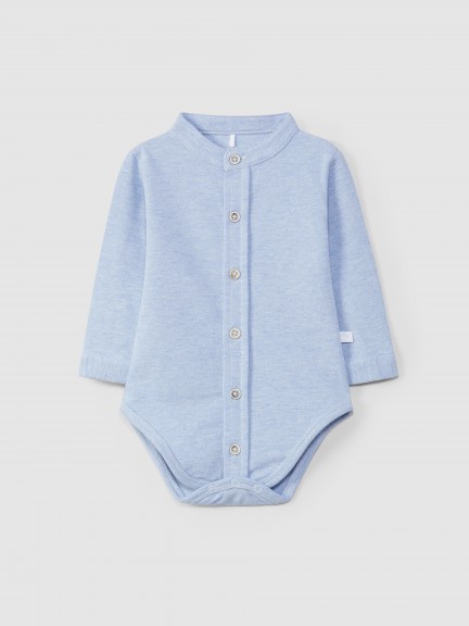 Mandarin collar pique bodysuit Mandarin collar pique bodysuit