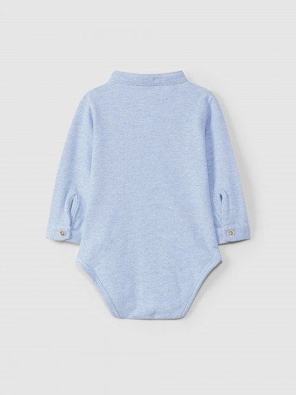Mandarin collar pique bodysuit Mandarin collar pique bodysuit