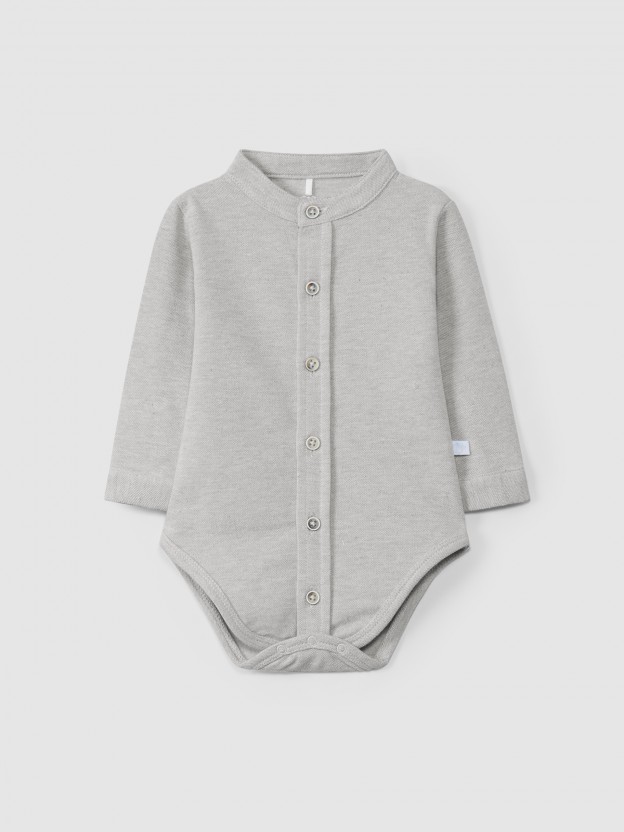 Mandarin collar pique bodysuit Mandarin collar pique bodysuit