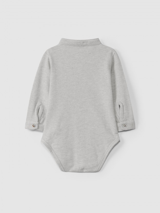 Mandarin collar pique bodysuit Mandarin collar pique bodysuit
