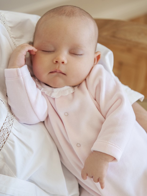 Velvet babygrow embroidered collar