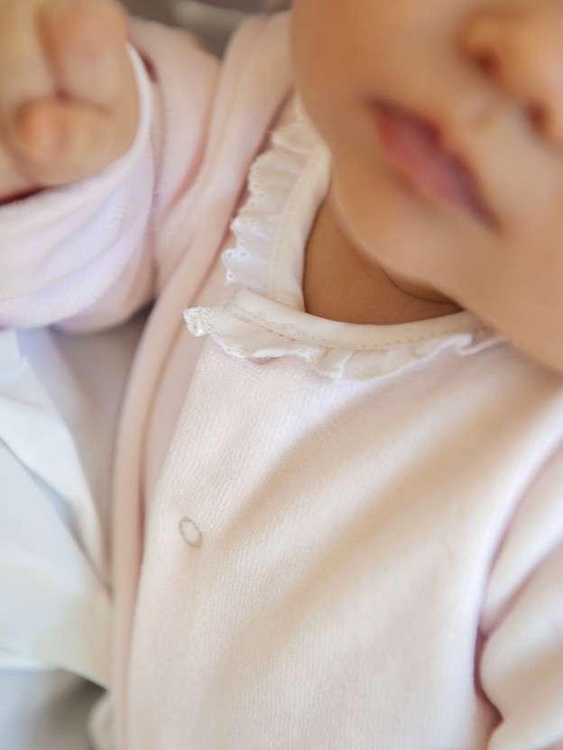 Velvet babygrow embroidered collar