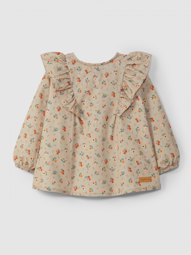 Blouse en velours micro-c�tel� � fleurs