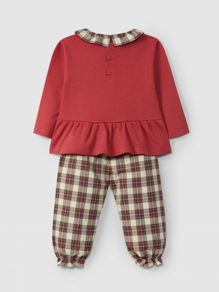 Pijama de Natal xadrez gola de folho Pijama de Natal xadrez gola de folho