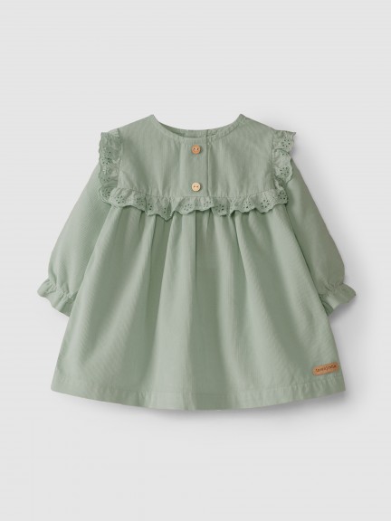 Robe en velours micro-c�tel� avec broderie anglaise
