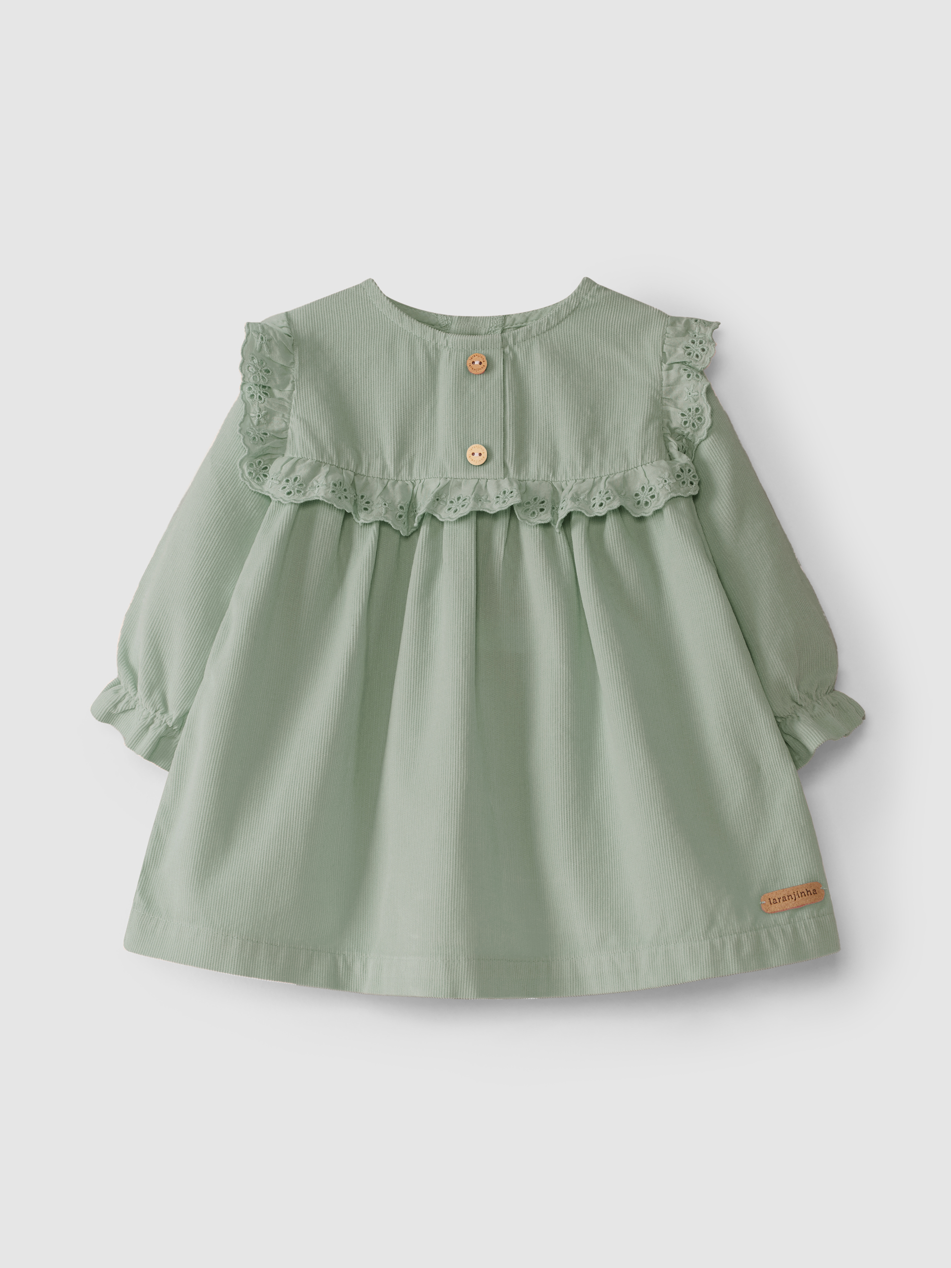 Micro-corduroy dress with English embroidery
