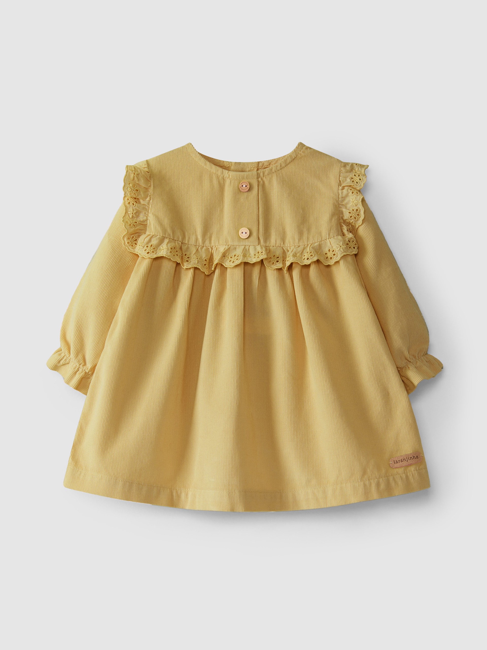 Vestido en micro-pana con bordado inglés