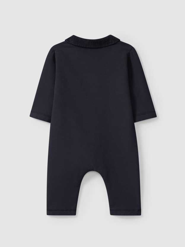 Romper with collar and pockets in ribbed velvet Romper with collar and pockets in ribbed velvet