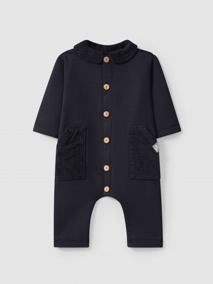 Romper with collar and pockets in ribbed velvet Romper with collar and pockets in ribbed velvet