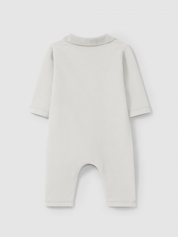 Romper with collar and pockets in ribbed velvet Romper with collar and pockets in ribbed velvet
