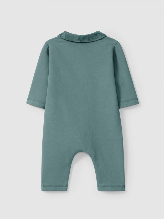 Romper with collar and pockets in ribbed velvet Romper with collar and pockets in ribbed velvet