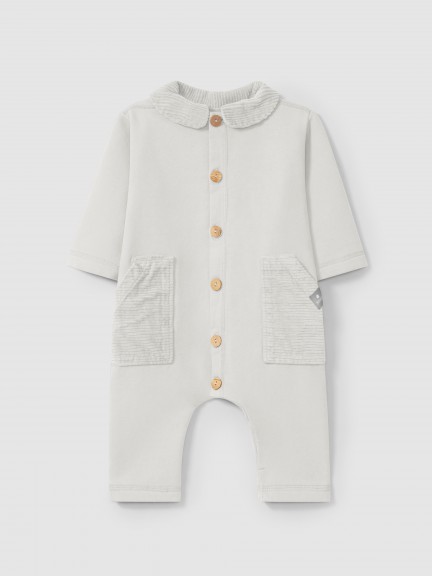 Romper with collar and pockets in ribbed velvet Romper with collar and pockets in ribbed velvet