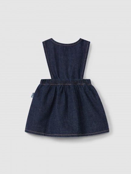 High-waisted, under-bust skirt with suspenders in organic cotton denim High-waisted, under-bust skirt with suspenders in organic cotton denim