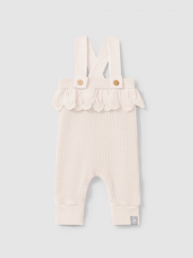 Waffle weave dungarees with ruffled detail Waffle weave dungarees with ruffled detail
