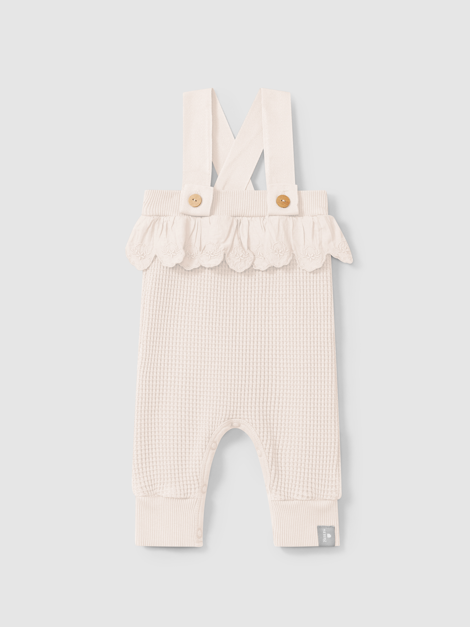 Waffle weave dungarees with ruffled detail