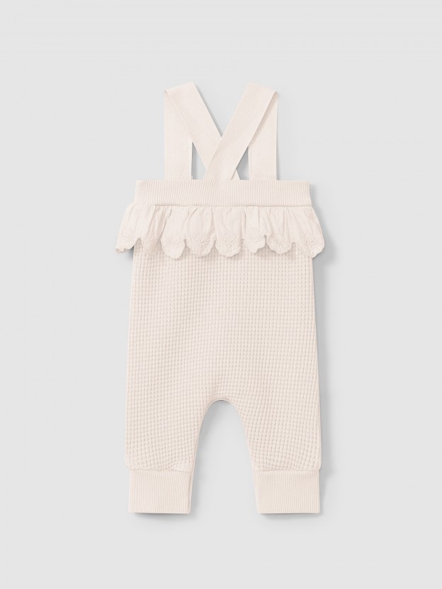 Waffle weave dungarees with ruffled detail Waffle weave dungarees with ruffled detail