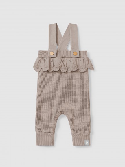 Waffle weave dungarees with ruffled detail Waffle weave dungarees with ruffled detail