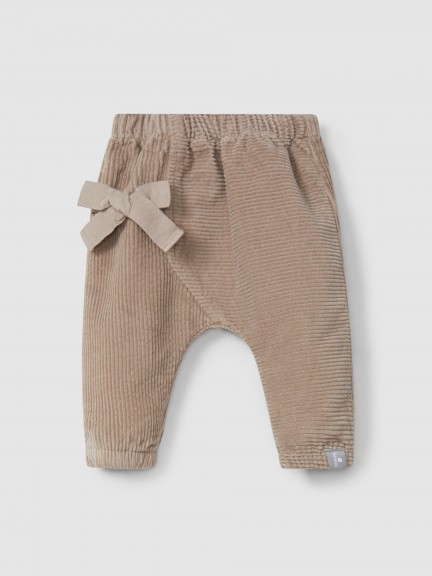Organic cotton velvet pull-up pants with bow Organic cotton velvet pull-up pants with bow