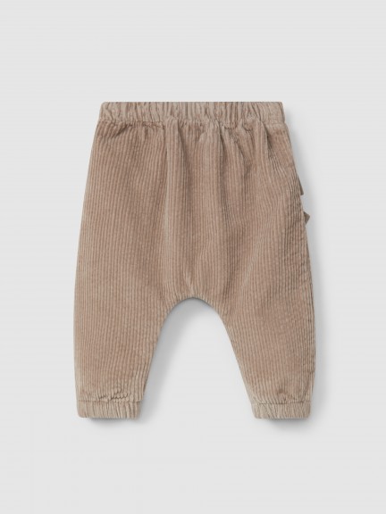 Organic cotton velvet pull-up pants with bow Organic cotton velvet pull-up pants with bow