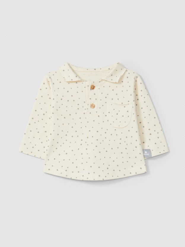 Longsleeve com gola de bico estampado de estrelas Longsleeve com gola de bico estampado de estrelas