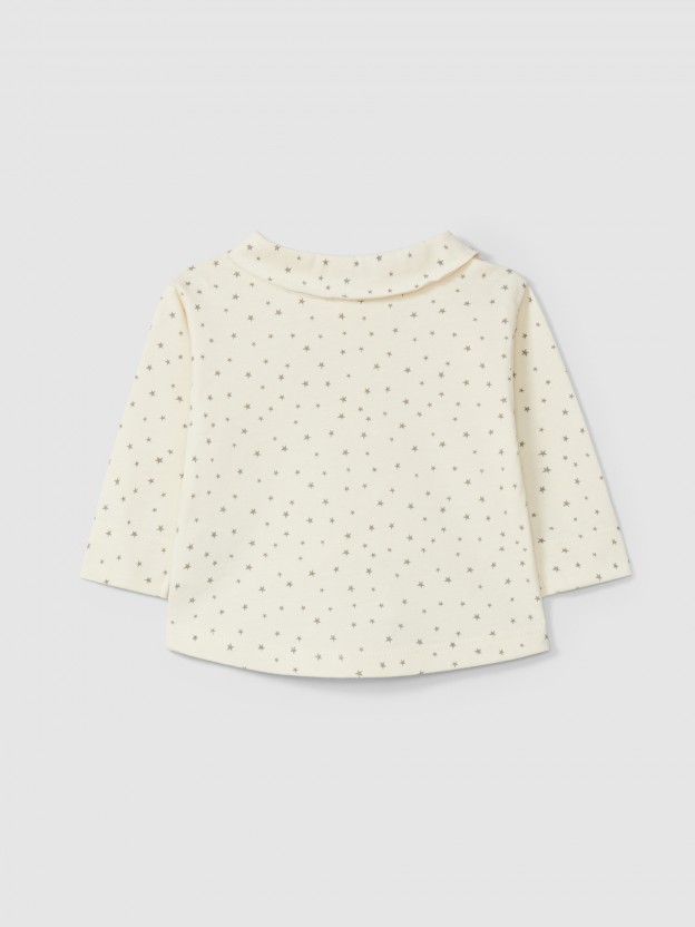 Longsleeve com gola de bico estampado de estrelas Longsleeve com gola de bico estampado de estrelas