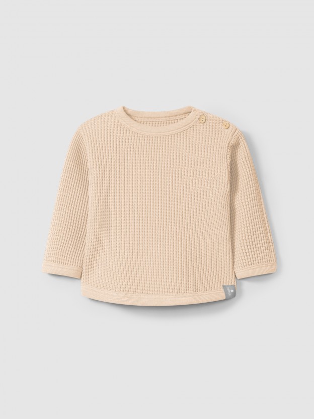 Camisola em malha waffle Camisola em malha waffle