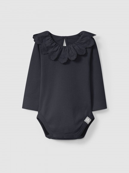 Bodysuit with ruffled collar English embroidery