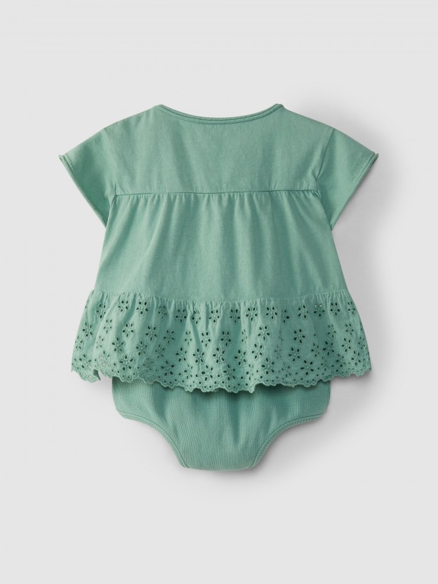 English embroidery T-Shirt & diaper cover set