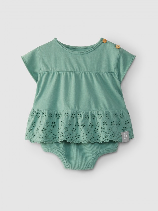 English embroidery T-Shirt & diaper cover set
