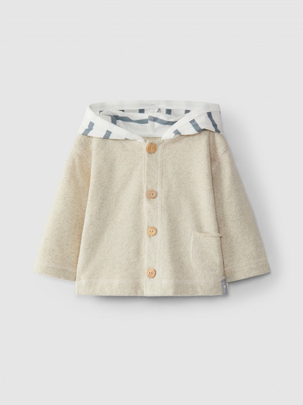 Plush jacket with striped hood