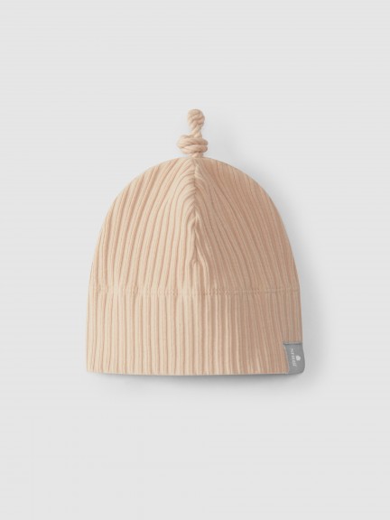 Ribbed jersey beanie with knot Ribbed jersey beanie with knot