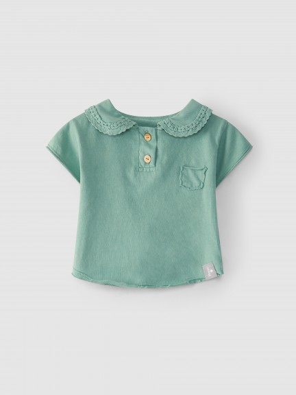 Polo shirt crochet lace collar