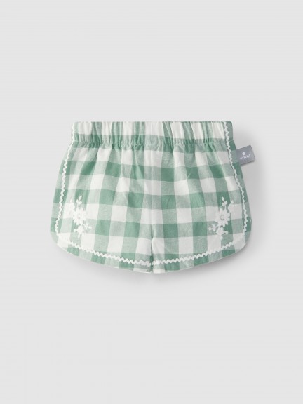 Pull-up shorts checkered with embroidery