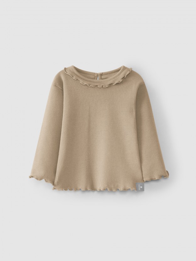 Longsleeve malha canelada com folho Longsleeve malha canelada com folho