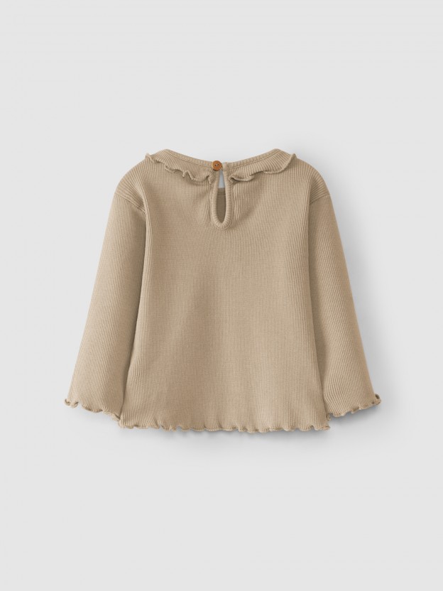 Longsleeve malha canelada com folho Longsleeve malha canelada com folho