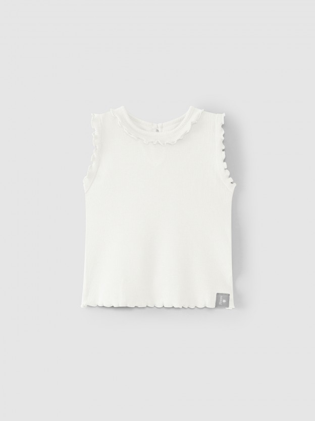 Camiseta de punto canalé con volante Camiseta de punto canalé con volante